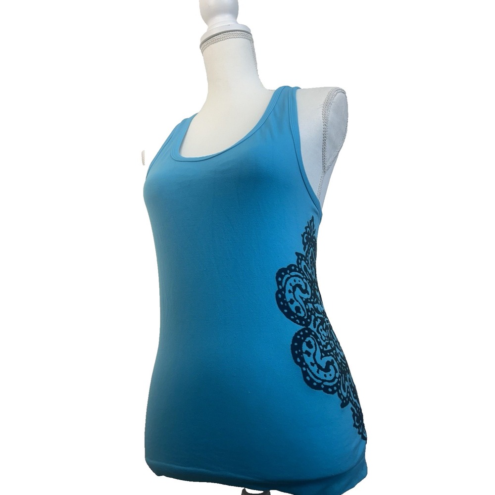 Morera Sz M Turquoise With Black Accents Athletic Tank Top with Bra Shelf